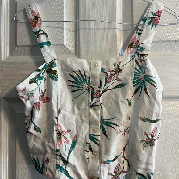 Levi's Tops - Levi's White Floral Button-Front Crop Top with Green & Pink Print